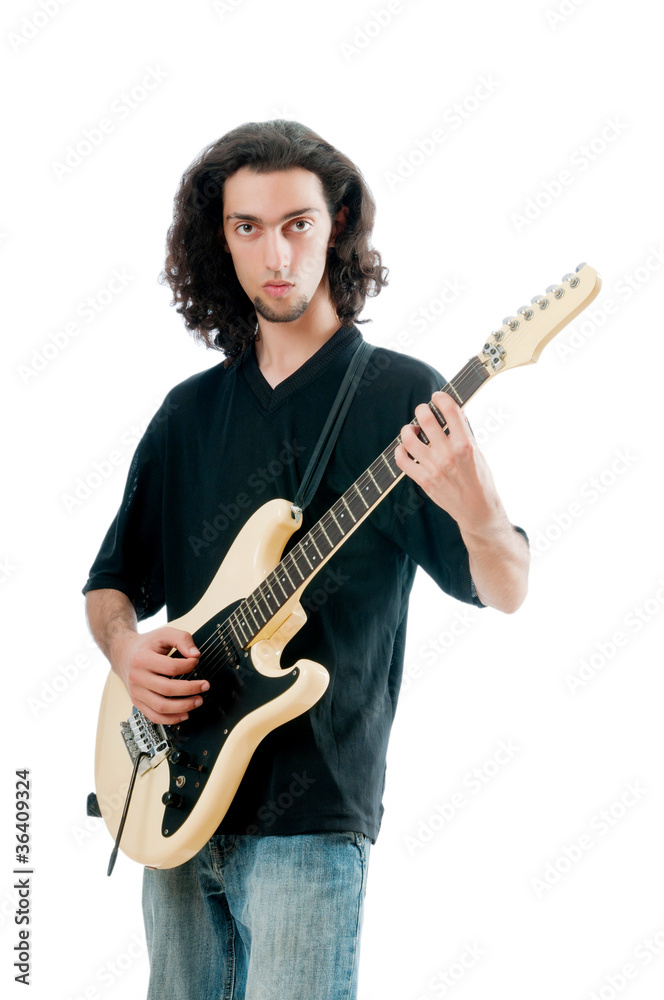 Guitar player isolated on the white background Guitar player isolated on the white background