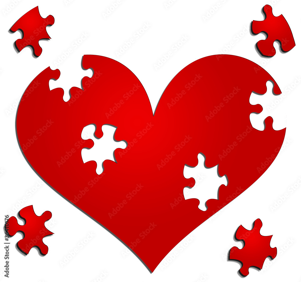 Heart with missing jigsaw/puzzle pieces Stock Illustration | Adobe Stock