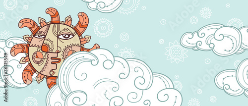 Mythical sun character with a human face.