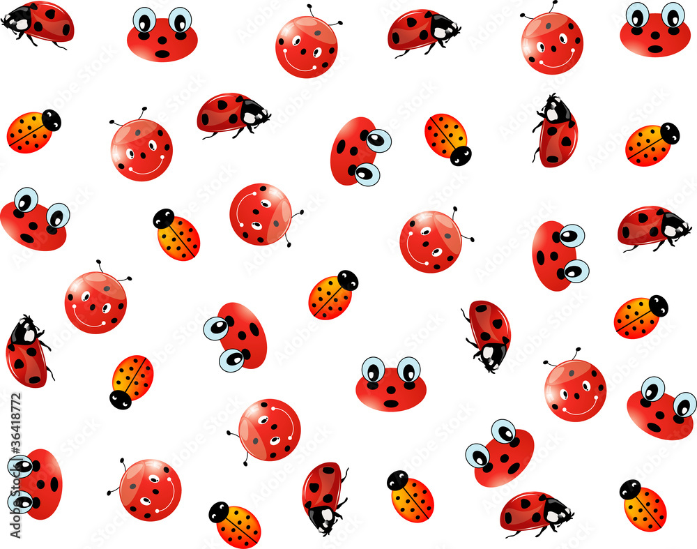 Fototapeta premium Seamless pattern with glossy ladybugs