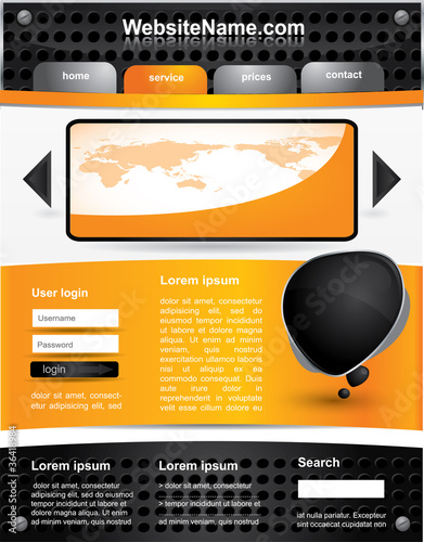 Editable vector website template, orange and black