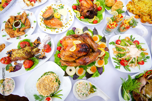 Table served with tasty meals