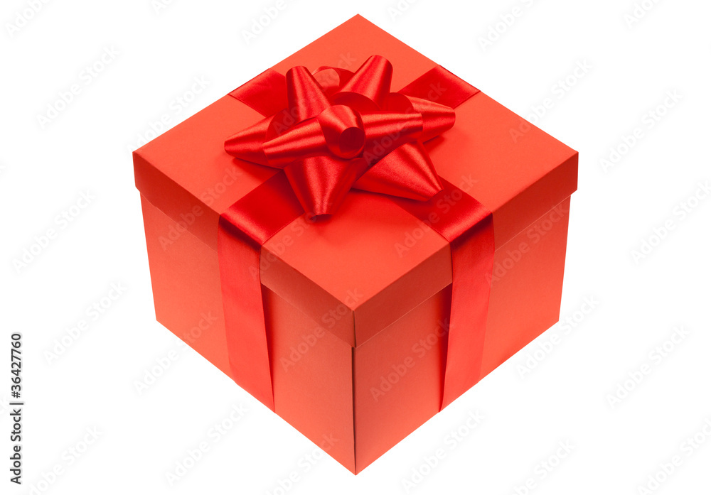 Fototapeta premium gift box with red ribbon bow isolated over white background