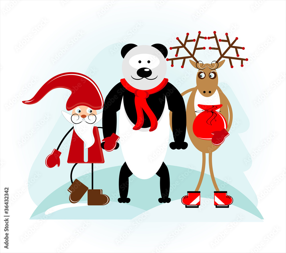 Fototapeta premium santa with bear and deer