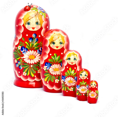 Quadro su tela Five red Babushkas