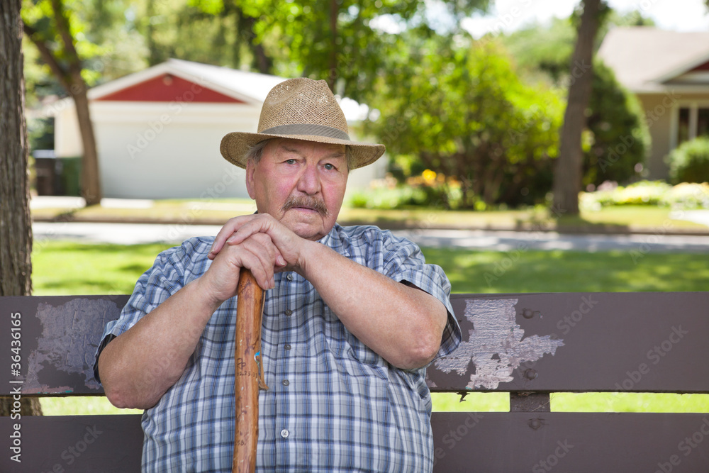 Senior man sitting on park bench Senior man sitting on park bench