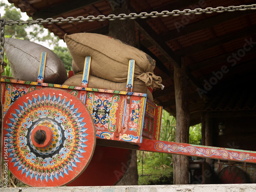 Costa Rican Ox Cart loaded with coffee bags