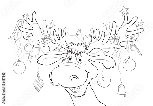 Malvorlage "Rentier weihnachtlich geschmückt"