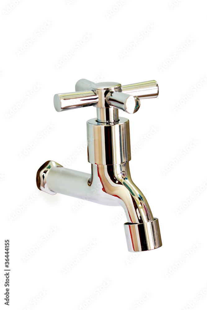 High quality chrome faucet on white background High quality chrome faucet on white background