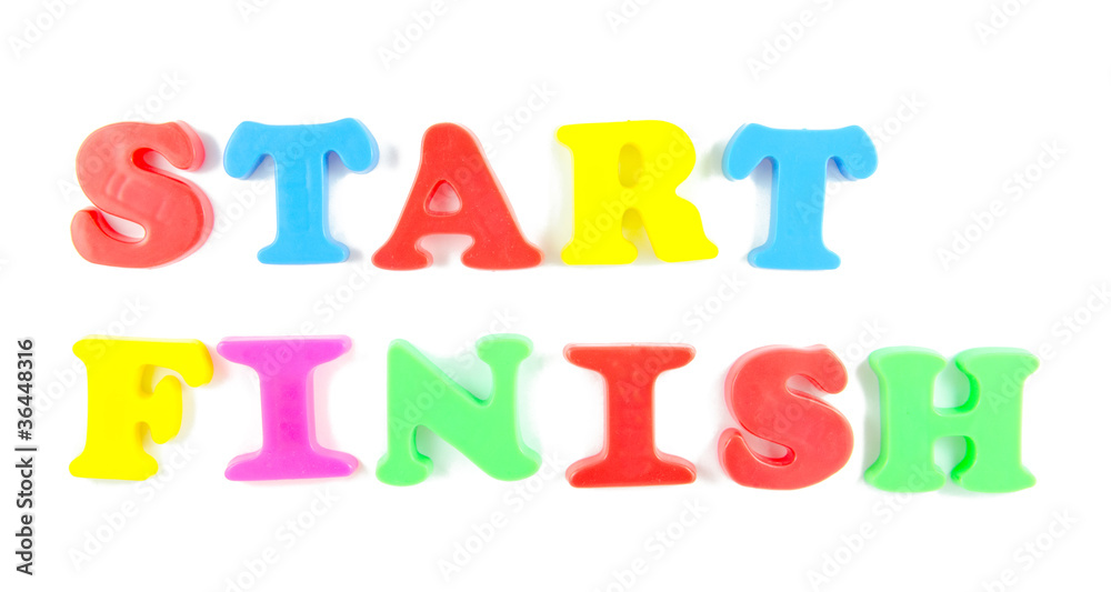 start and finishe written in fridge magnets start and finishe written in fridge magnets