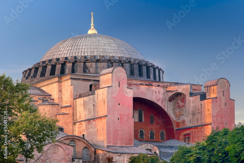 Facade of Hagia Sophia Byzantine Cathedral in Istanbul, Turkey