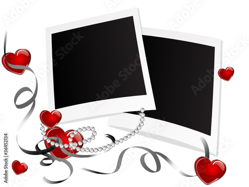 Blank polaroid frames with hearts