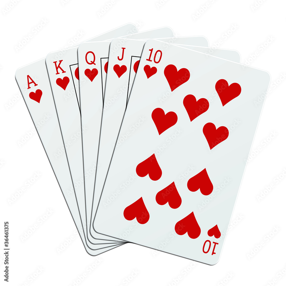 Quinte flush royale en cœur sur fond blanc Stock Illustration Adobe Stock