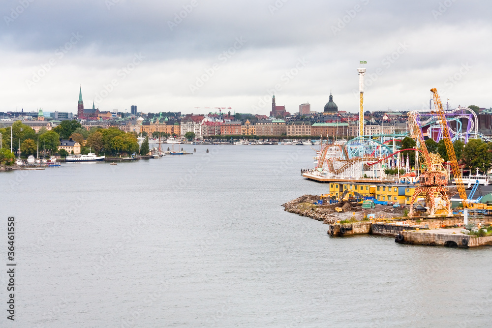 view on Tivoli Grona Lund and Beckholmen island Stockholm