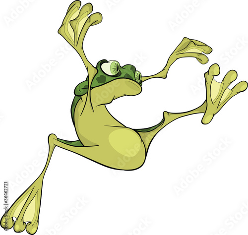 The jumping young frog. Cartoon