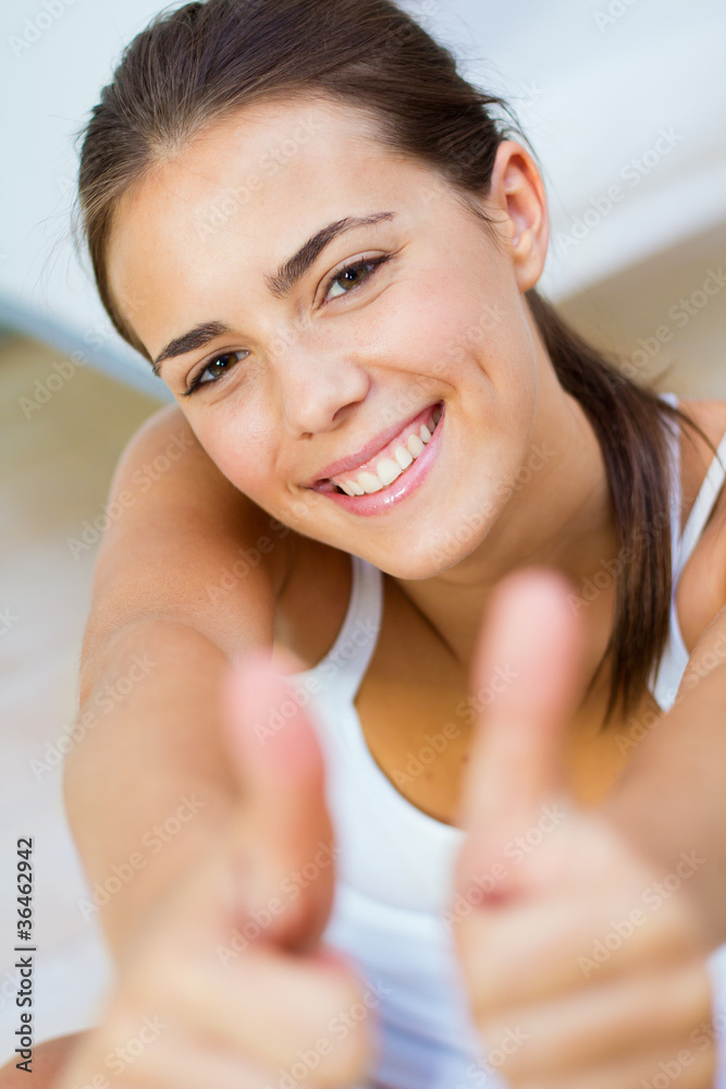 happy young woman at home happy young woman at home