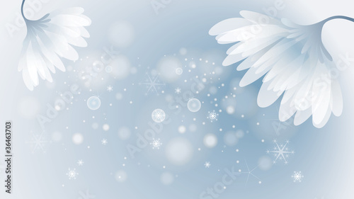 Snow abstract flowers / Winter blue background with snowflakes