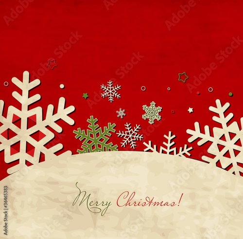 New year and Christmas card with snowflakes and stars