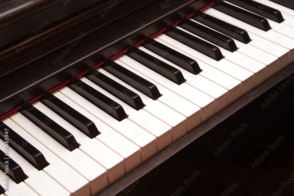 Electric piano keyboard closeup