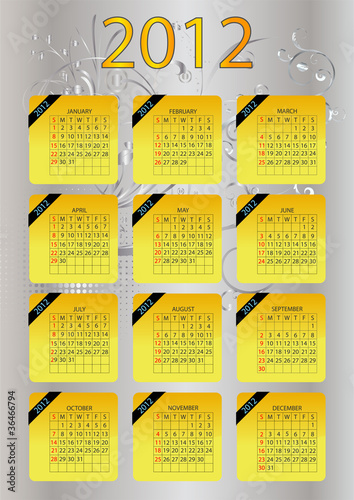 2012 full editable calendar on gold colors