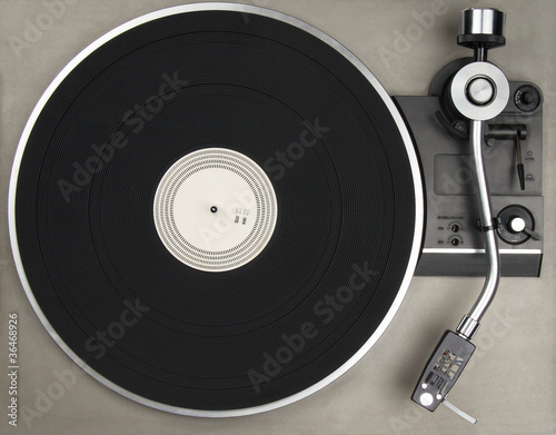 Closeup of vintage turntable, view from above