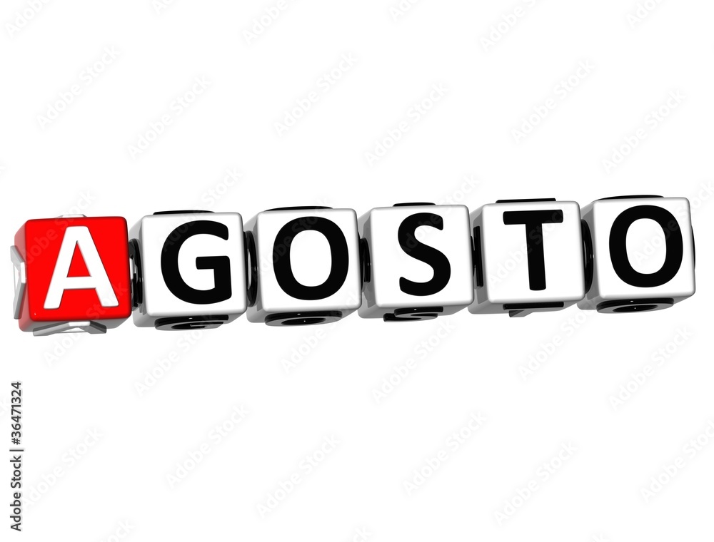 3D Agosto Block Text on white background 3D Agosto Block Text on white background