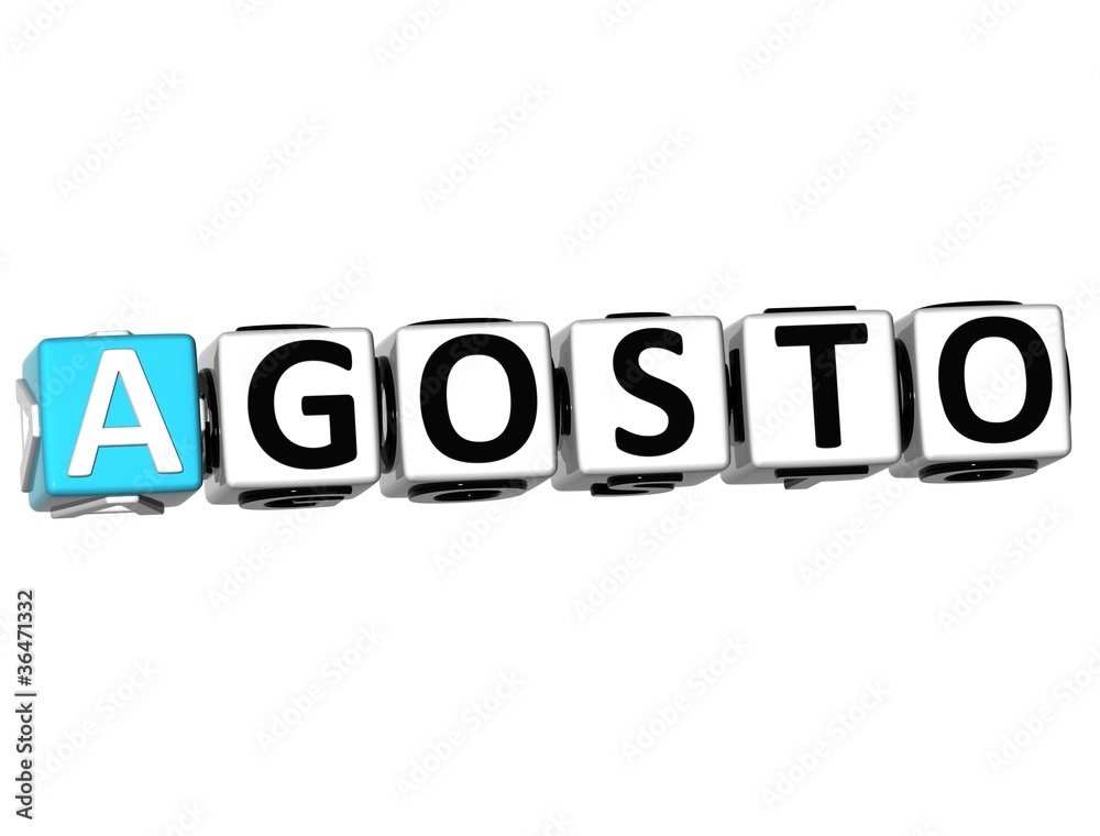 3D Agosto Block Text on white background 3D Agosto Block Text on white background