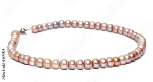 Freshwater pearl necklace isolated on the white background
