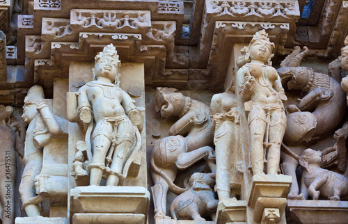 Stone carved at the famous erotic temple in Khajuraho, India