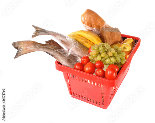 Red basket with products photo