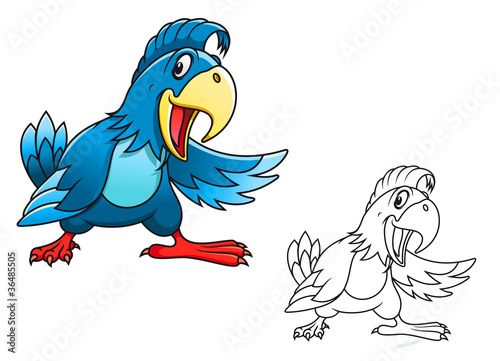 Blue cartoon parrot