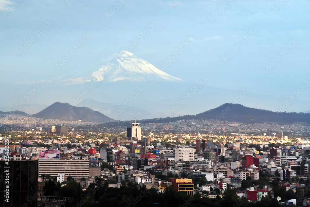 View of Mexico City and Volcano Mountain