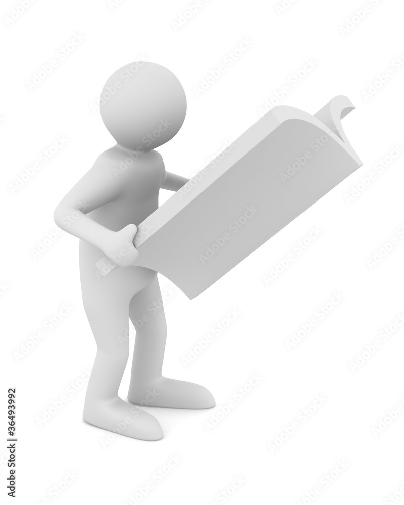 man reads magazine on white background. Isolated 3D image man reads magazine on white background. Isolated 3D image