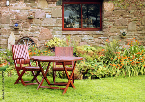 Picnic Table in Quaint Country Garden