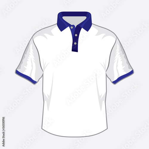 White polo shirt design with dark blue collar