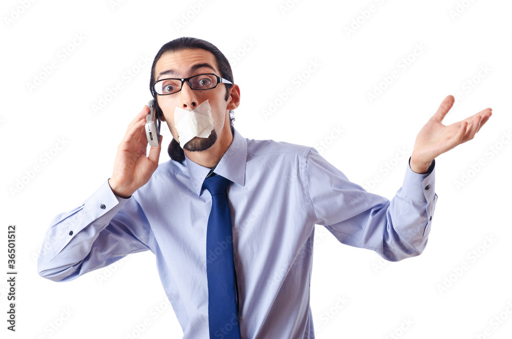 Censorship concept with tight lipped businessman Censorship concept with tight lipped businessman