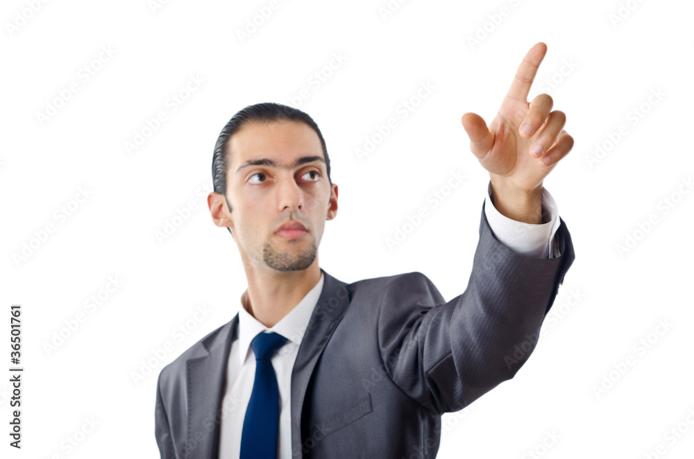 Businessman pressing buttons in the air Businessman pressing buttons in the air