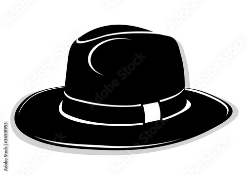 Gangster black hat on the white background