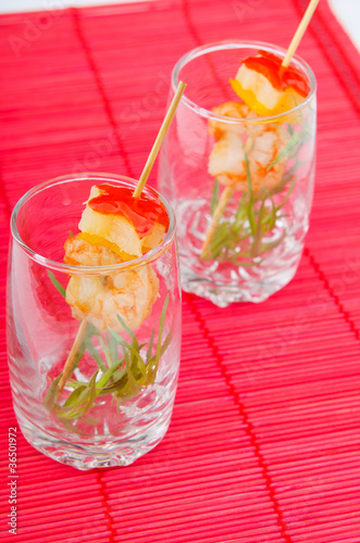 Glasses with king prawns