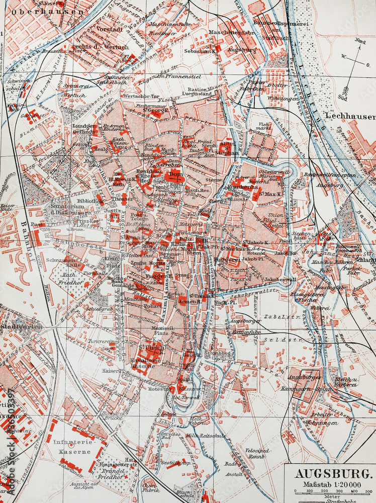 Vintage map of Augsburg