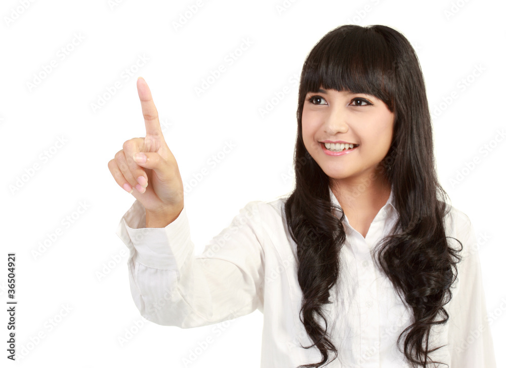 Young woman drawing something on screen with a pen Young woman drawing something on screen with a pen