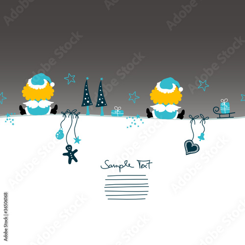 Card 2 Angels Santa´s Hat & Symbols Turquoise/Grey