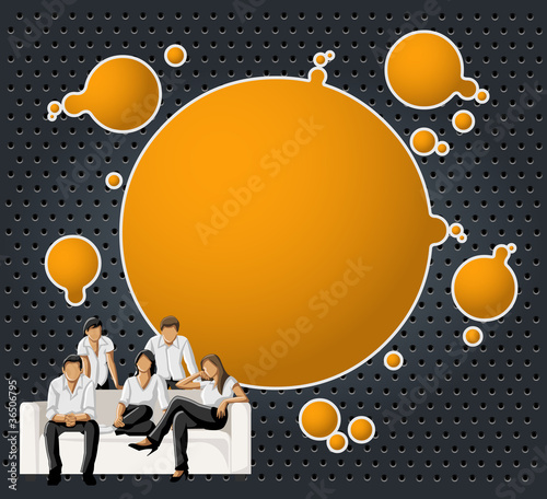 Orange and black template with a group of people