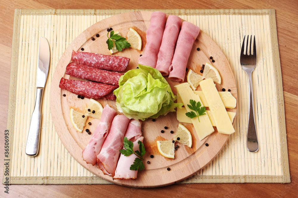 Ham and salami traditional plate