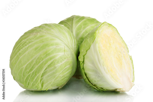 Whole cabbage and half isolated  on white