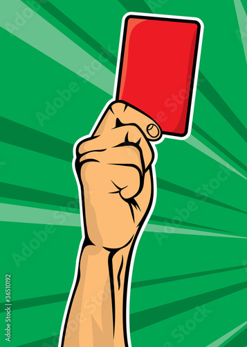 Soccer referee hand with red card