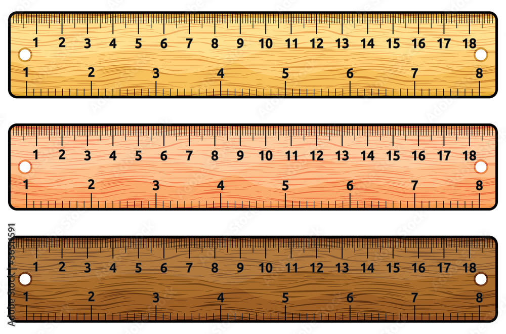 Set of wooden rulers on white Stock Vector