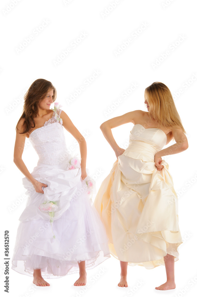 happy pregnant bride  with girlfriend