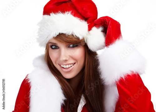 Young christmas woman isolated over white  background