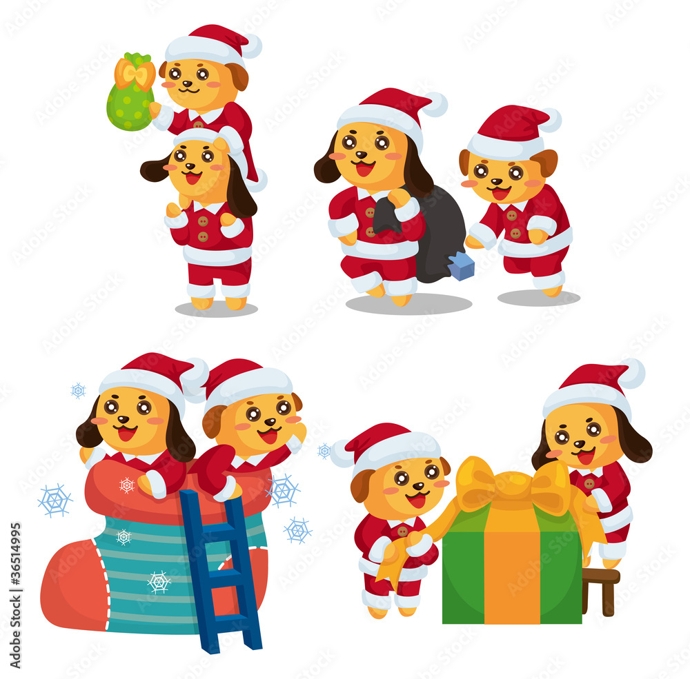 cute cartoon Christmas Holiday,animal  santa,